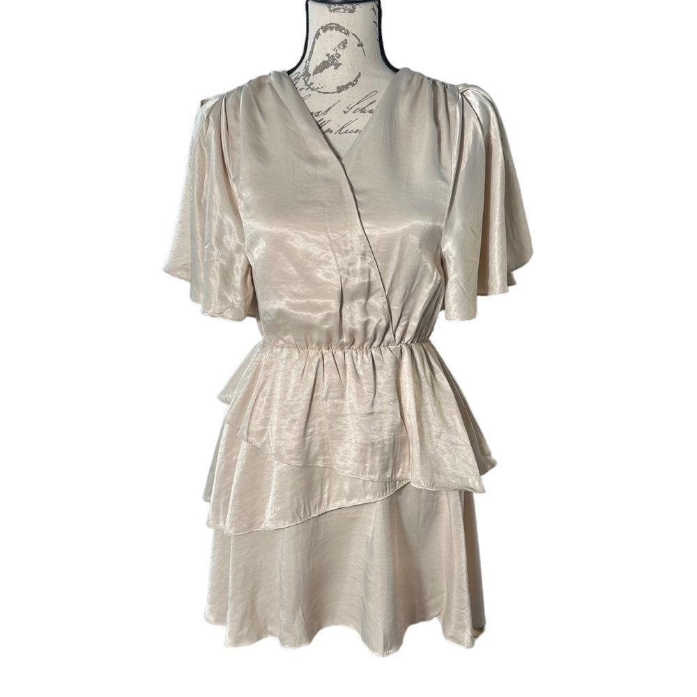 Lovers + Friends | Luxe Tiered Flutter Mini Dress – Soft Satin Feel XXS